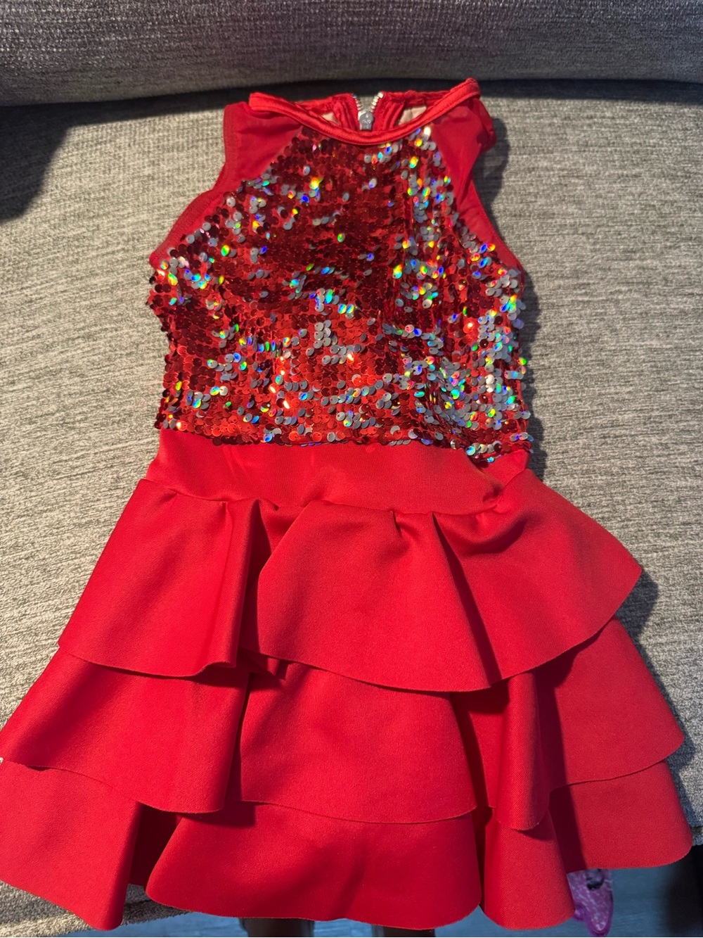Red Sequin Tiered Ruffle Dress